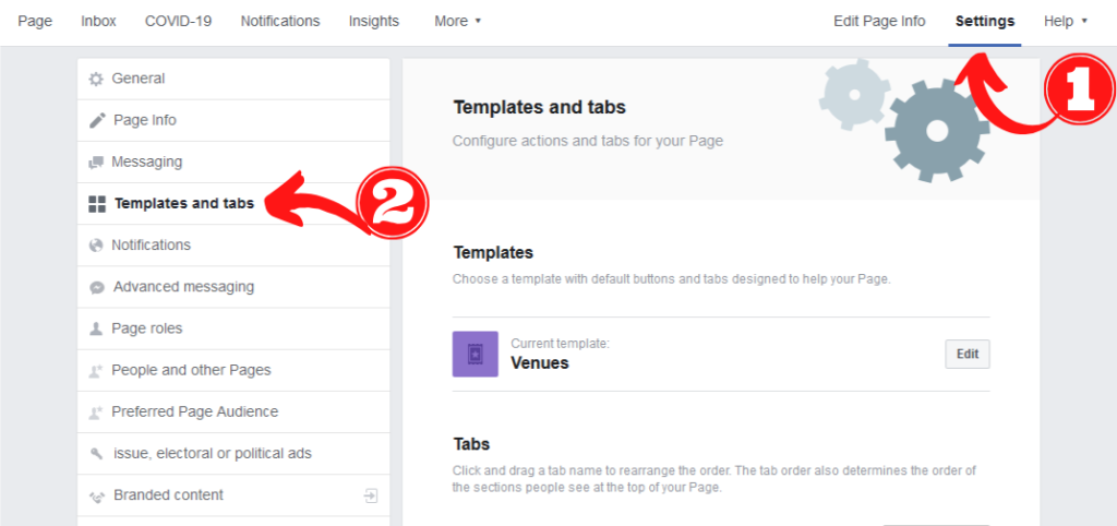 templates and tabs section of facebook